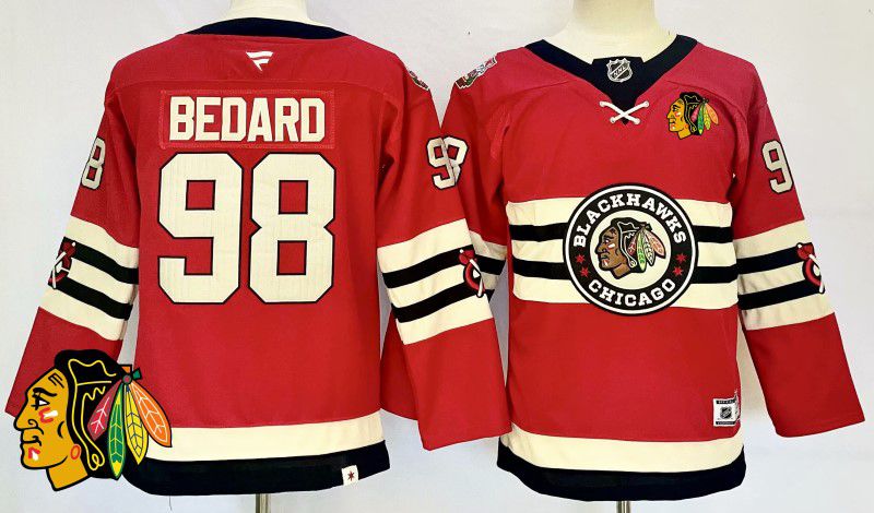 Men Chicago Blackhawks #98 Bedard Red Fanatics 2025 NHL Jersey style 1